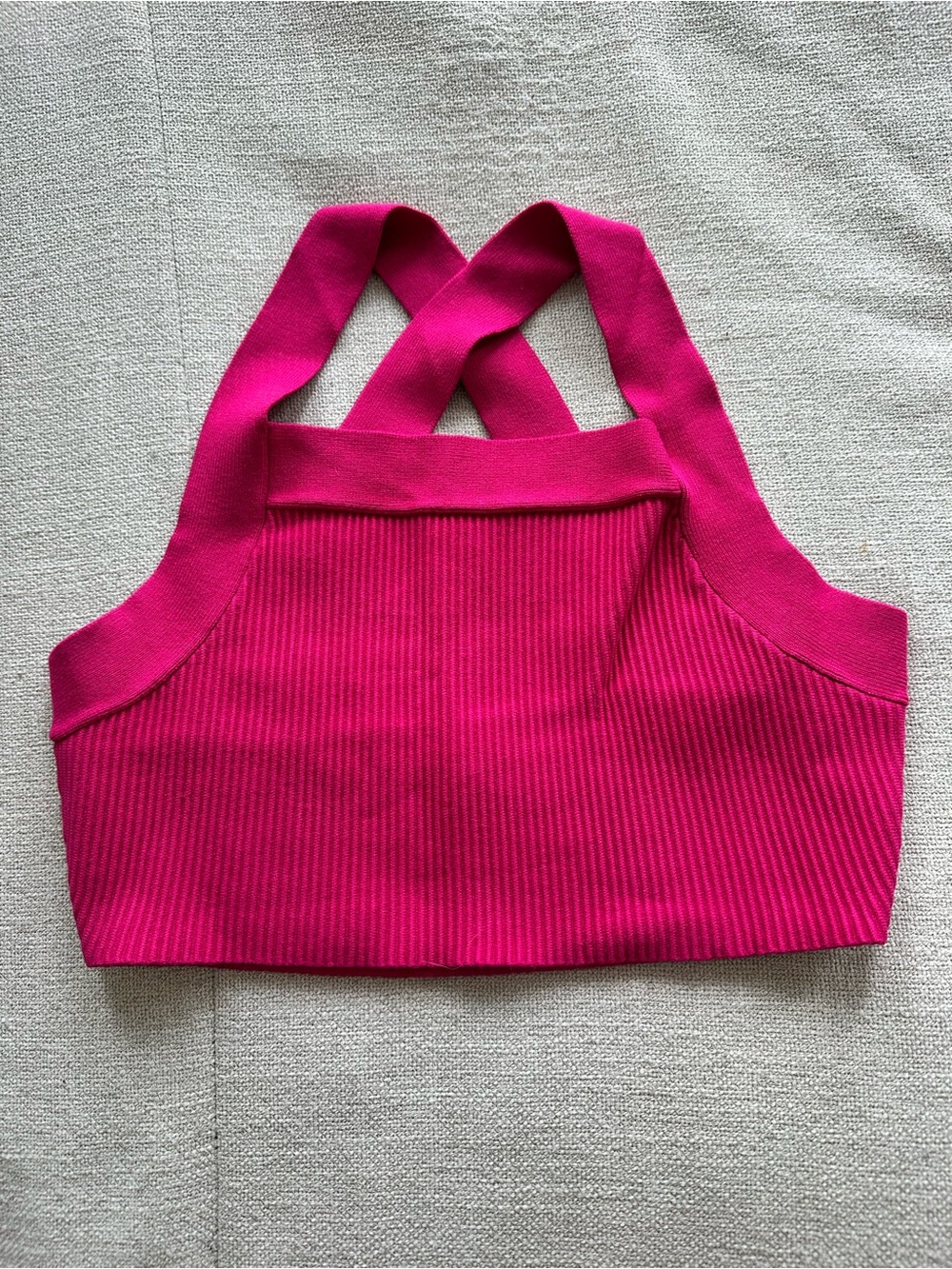 House of Harlow 1960 Ribbed Cross-Back Crop Top — Hot Pink